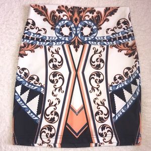 Jealous Tomato White Pencil Skirt Colorful Print S